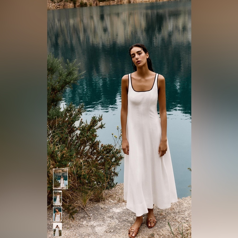 White Linen blend Sleeveless Dress